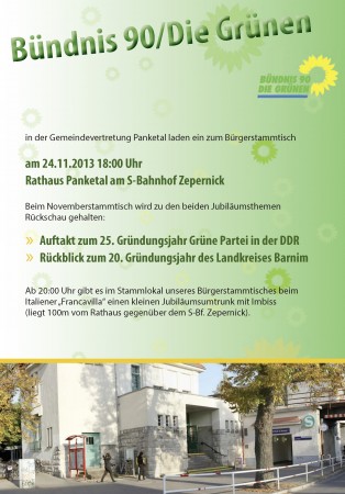 Veranstaltungsflyer zur Jubiläumsveranstaltung Bündnis 90/Die Grünen in Panketal